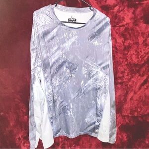 Huk Men's Camo Patterned Gray Long Sleeve Tee with breathable back/ underarm XXL